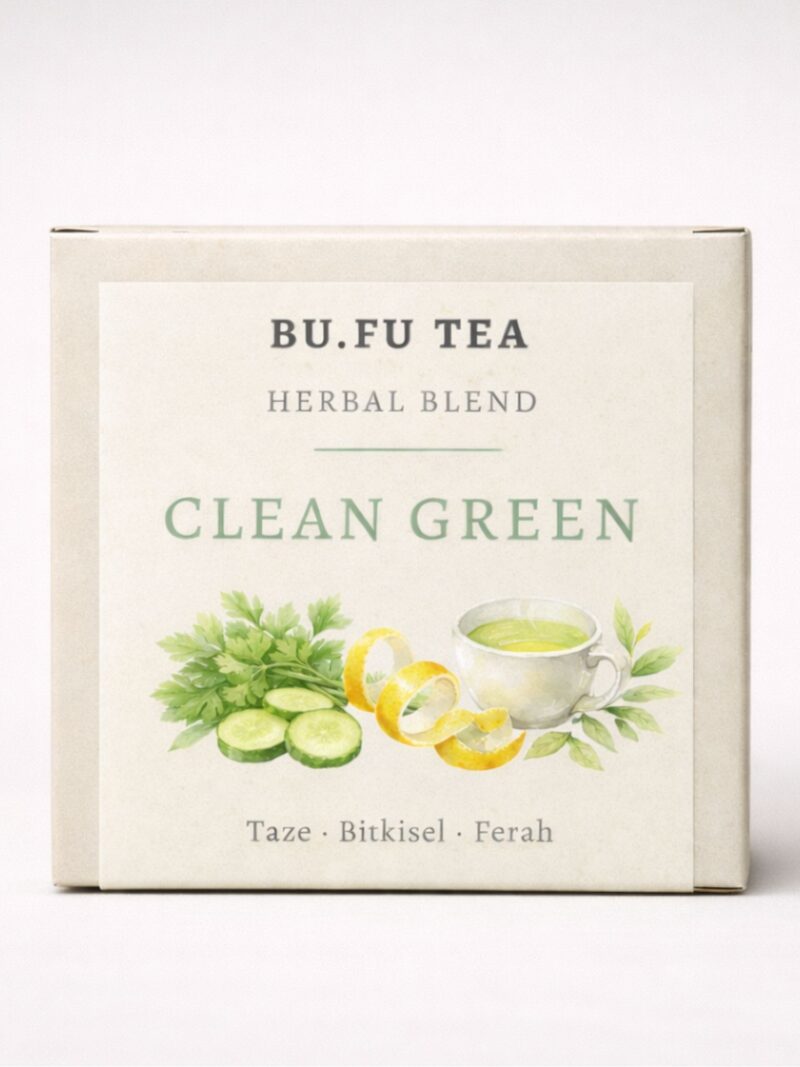 Bufu Tea Clean Green doğal bitki çayı ürün kutusu