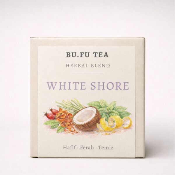 White Shore – Kutu Bufu Tea White Shore doğal bitki çayı ürün kutusu